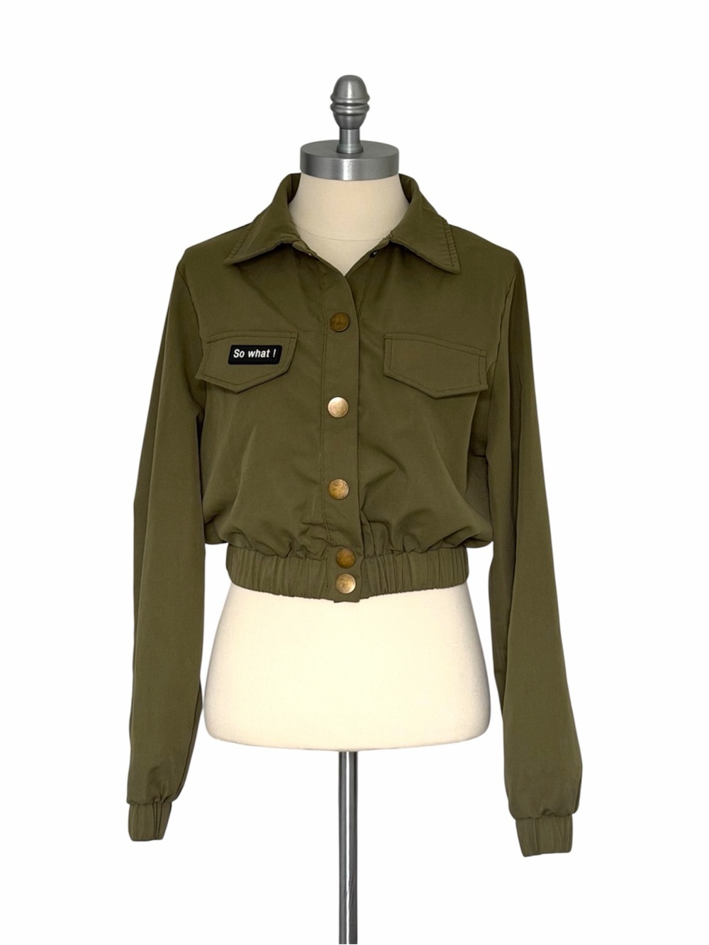 SHEIN Olive Green Teen Cropped Cargo Jacket Y2K Military Utility Bomber Size 14Y